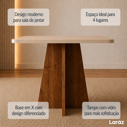 Produto Mesa de jantar Siena Laráz Quadrada com tampo Off White 90x90 cm