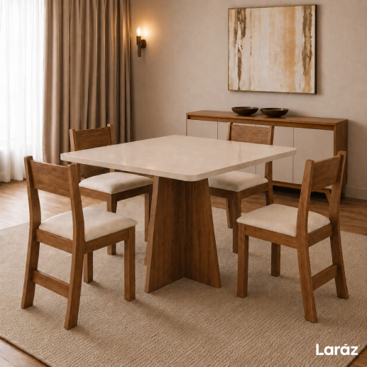 Produto Mesa de jantar Siena Laráz Quadrada com tampo Off White 90x90 cm