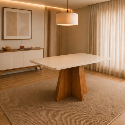 Produto Mesa de jantar Siena Laráz Retangular com tampo Off White 120x80 cm