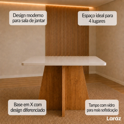 Produto Mesa de jantar Siena Laráz Retangular com tampo Off White 120x80 cm