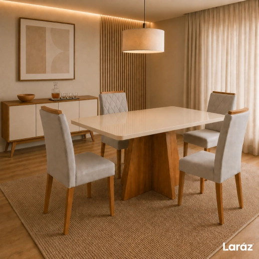 Produto Mesa de jantar Siena Laráz Retangular com tampo Off White 120x80 cm