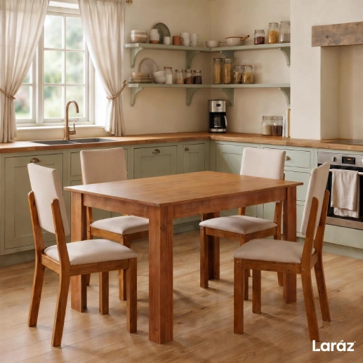 Produto Mesa de Jantar Valência Laráz Retangular com tampo em Madeira 135x75 cm