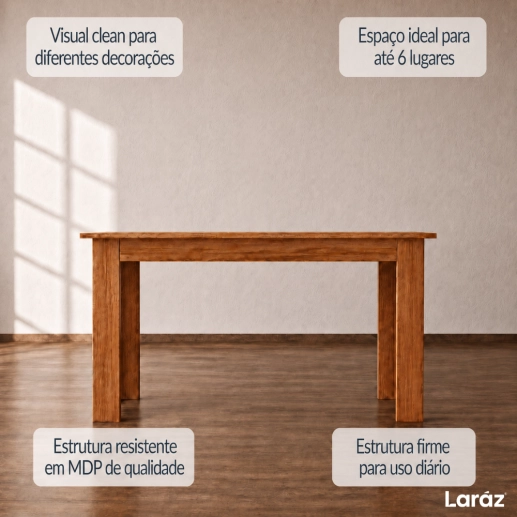 Produto Mesa de Jantar Valência Laráz Retangular com tampo em Madeira 135x75 cm