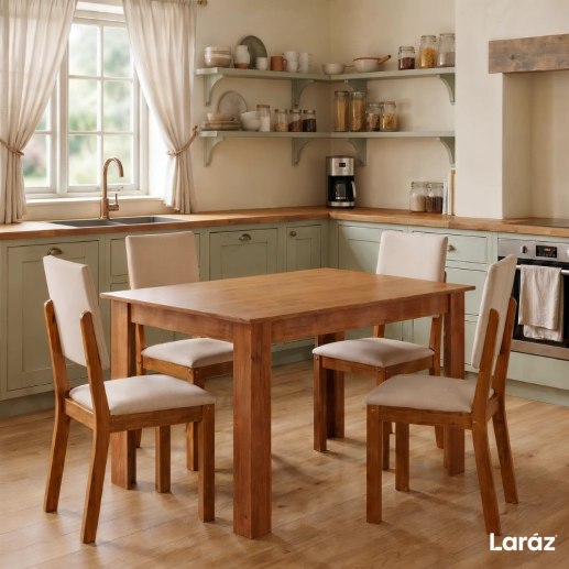 Produto Mesa de Jantar Valência Laráz Retangular com tampo em Madeira 135x75 cm