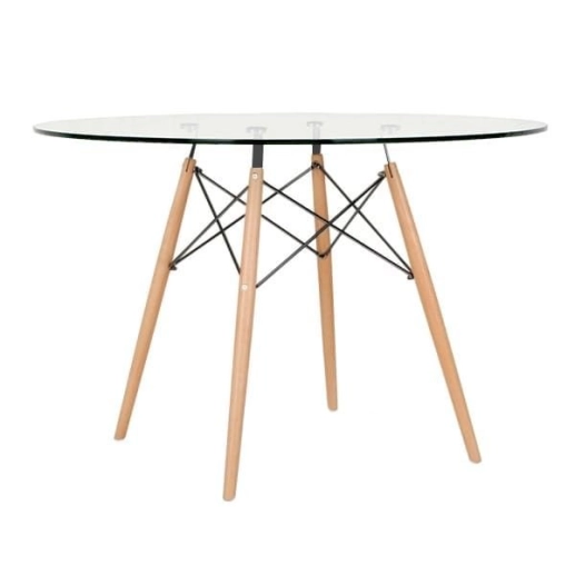 Produto Mesa Eames com tampo de vidro 120 cm + 4 cadeiras estofadas Eiffel Botonê - Marrom