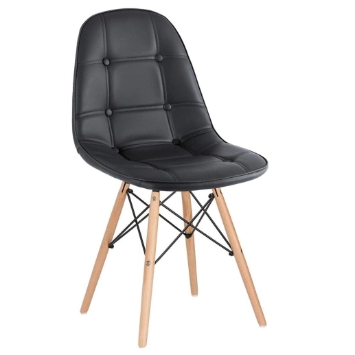 Produto Mesa Eames com tampo de vidro 120 cm + 6 cadeiras estofadas Eiffel Botonê - Preto