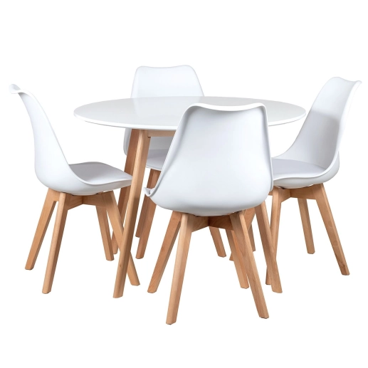 Produto Mesa redonda 100 cm branco + 4 cadeiras estofadas Leda - Branco