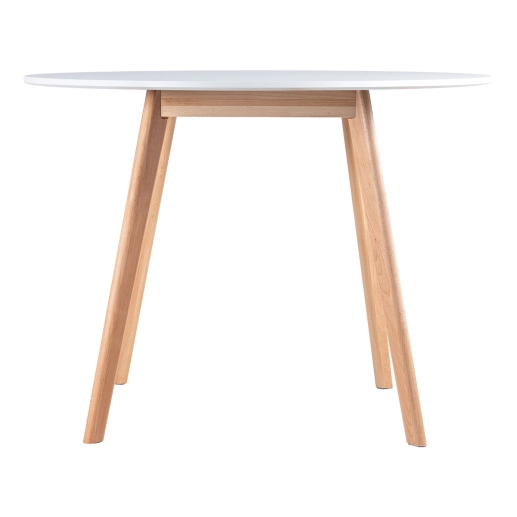 Mesa redonda Leda 100 cm branco + 4 cadeiras estofadas Leda Creme Produto Mesa redonda Leda 100 cm branco + 4 cadeiras estofadas Leda Creme