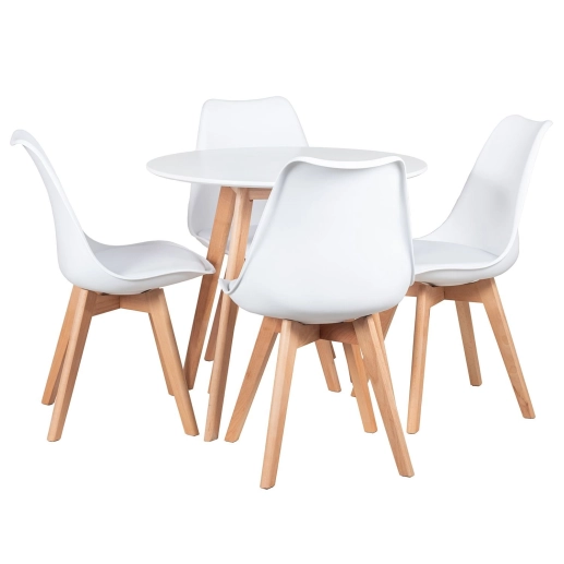 Mesa redonda 80 cm preto + 4 cadeiras estofadas Leda - Branco Produto Mesa redonda 80 cm preto + 4 cadeiras estofadas Leda - Branco