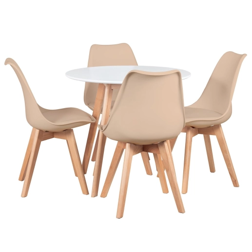 Produto Mesa redonda 80 cm preto + 4 cadeiras estofadas Leda - Nude