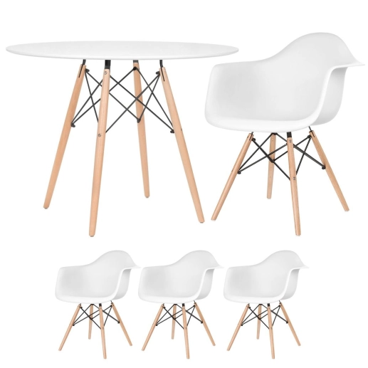 Produto Mesa redonda Eames 100 cm branco + 3 cadeiras Eiffel DAW - Branco