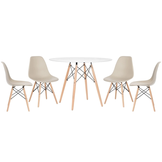 Produto Mesa redonda Eames 100 cm branco + 4 cadeiras Eiffel DSW - Nude