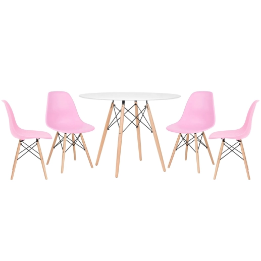 Produto Mesa redonda Eames 100 cm branco + 4 cadeiras Eiffel DSW - Rosa claro