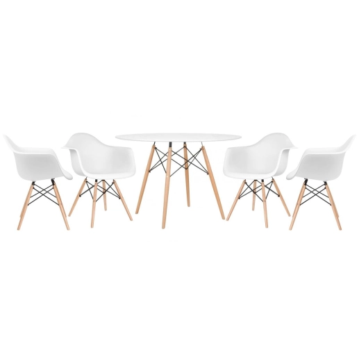 Produto Mesa redonda Eames 120 cm + 4 cadeiras Eames DAW - Branco