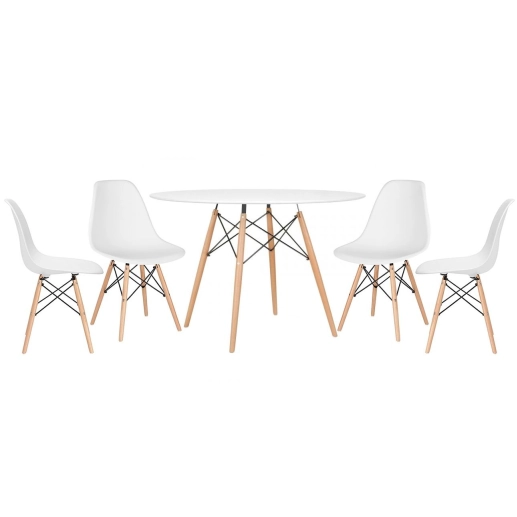 Produto Mesa redonda Eames 120 cm + 4 cadeiras Eames DSW - Branco