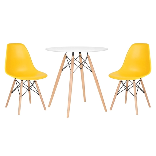 Mesa redonda Eames 70 cm + 2 cadeiras Eiffel DSW - Amarelo Produto Mesa redonda Eames 70 cm + 2 cadeiras Eiffel DSW - Amarelo