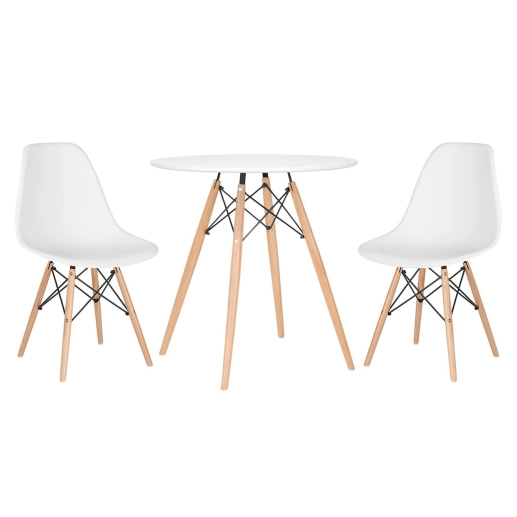 Produto Mesa redonda Eames 70 cm + 2 cadeiras Eiffel DSW - Branco