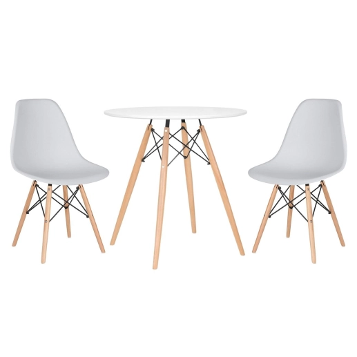 Mesa redonda Eames 70 cm + 2 cadeiras Eiffel DSW - Cinza claro Produto Mesa redonda Eames 70 cm + 2 cadeiras Eiffel DSW - Cinza claro