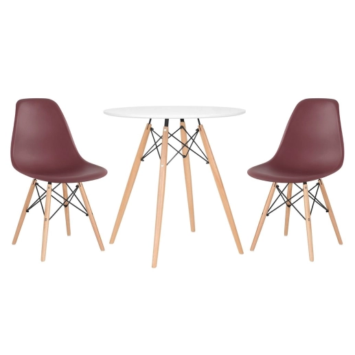 Produto Mesa redonda Eames 70 cm + 2 cadeiras Eiffel DSW - Marrom