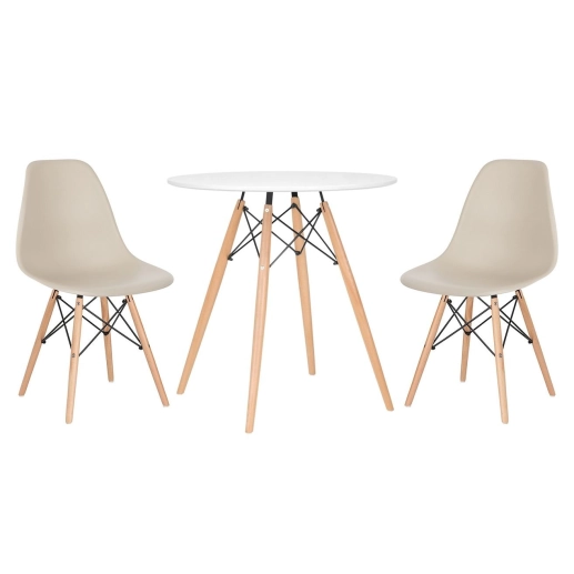 Produto Mesa redonda Eames 70 cm + 2 cadeiras Eiffel DSW - Nude