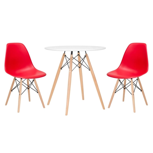 Produto Mesa redonda Eames 70 cm + 2 cadeiras Eiffel DSW - Vermelho