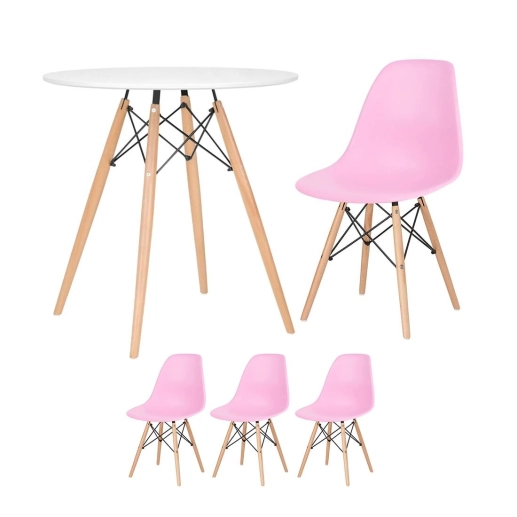 Produto Mesa redonda Eames 70 cm + 3 cadeiras Eiffel DSW - Rosa