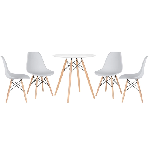 Mesa redonda Eames 70 cm + 4 cadeiras Eiffel DSW - Cinza claro Produto Mesa redonda Eames 70 cm + 4 cadeiras Eiffel DSW - Cinza claro