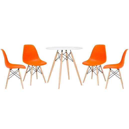 Produto Mesa redonda Eames 70 cm + 4 cadeiras Eiffel DSW - Laranja
