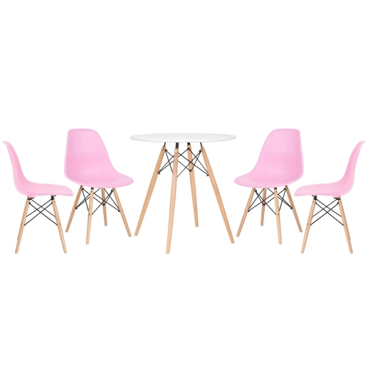 Mesa redonda Eames 70 cm + 4 cadeiras Eiffel DSW - Rosa Produto Mesa redonda Eames 70 cm + 4 cadeiras Eiffel DSW - Rosa