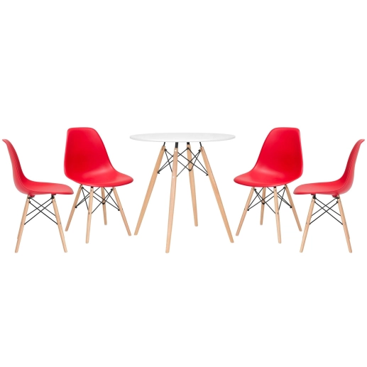 Mesa redonda Eames 70 cm + 4 cadeiras Eiffel DSW - Vermelho Produto Mesa redonda Eames 70 cm + 4 cadeiras Eiffel DSW - Vermelho