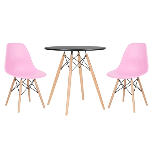 Produto Mesa redonda Eames 70 cm preto + 2 cadeiras Eiffel DSW - Rosa