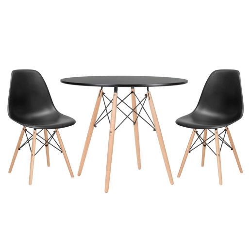 Mesa redonda Eames 90 cm + 2 cadeiras Eiffel DSW - Preto Produto Mesa redonda Eames 90 cm + 2 cadeiras Eiffel DSW - Preto