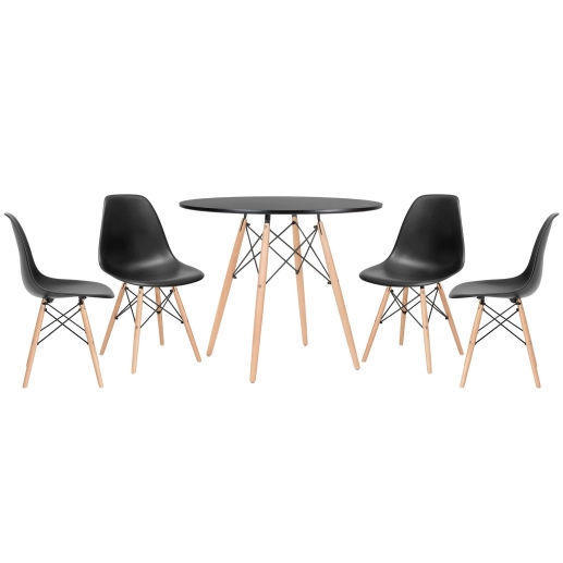 Produto Mesa redonda Eames 90 cm + 4 cadeiras Eiffel DSW - Preto