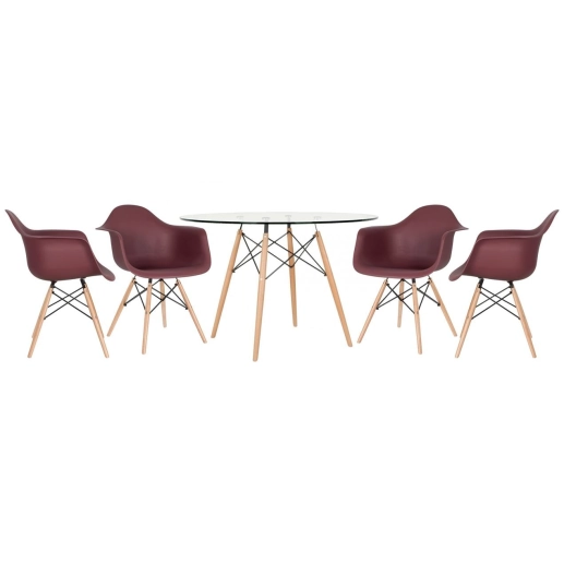 Mesa redonda Eames com tampo de vidro 120 cm + 4 cadeiras Eiffel DAW - Marrom Produto Mesa redonda Eames com tampo de vidro 120 cm + 4 cadeiras Eiffel DAW - Marrom