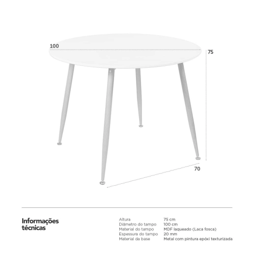 Produto Mesa redonda jantar cozinha varanda Clarice 100 cm - Preto