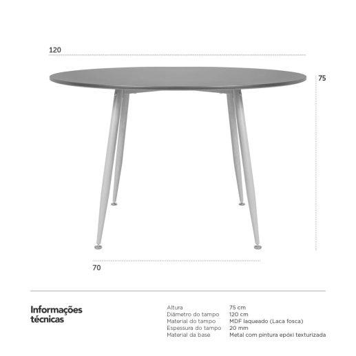 Produto Mesa redonda jantar cozinha varanda Clarice 120 cm - Preto