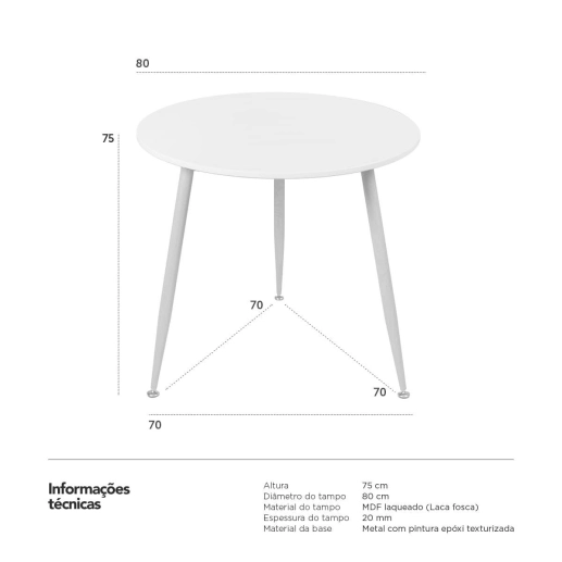 Produto Mesa redonda jantar cozinha varanda Clarice 80 cm - Branco