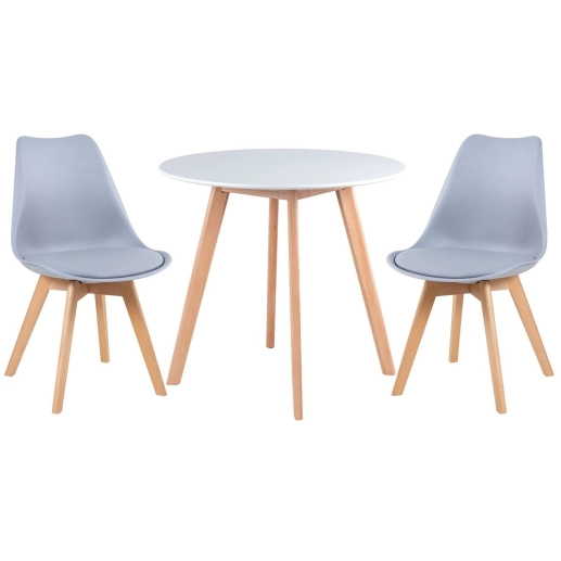 Mesa redonda Leda 80 cm branco + 2 cadeiras estofadas Leda Cinza Claro Produto Mesa redonda Leda 80 cm branco + 2 cadeiras estofadas Leda Cinza Claro