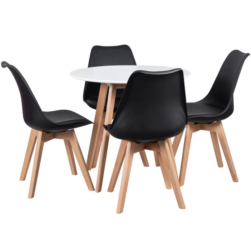 Produto Mesa redonda Leda 80 cm branco + 4 cadeiras estofadas Leda Preto