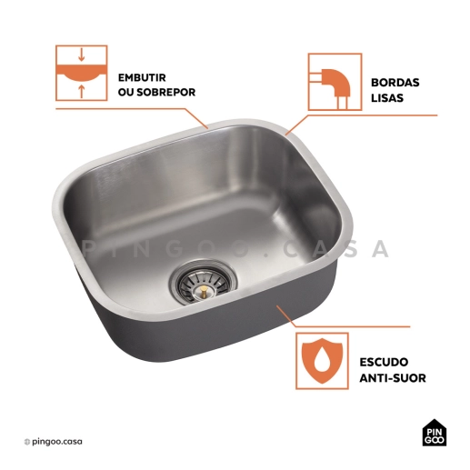 Produto Tanque Inox Quadrado 43 Cm Aimoré Pingoo.Casa - Prata