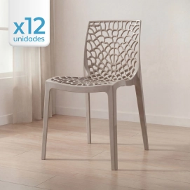 Produto Kit 12 Cadeiras de jantar Gruvyer com design contemporâneo e anatômico - Nude