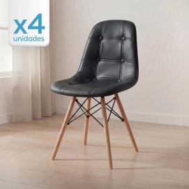 Produto Kit 4 Cadeiras de jantar Charles Eames Eiffel Botonê Estofada - Preto