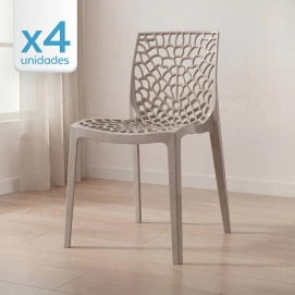 Produto Kit 4 Cadeiras de jantar Gruvyer com design contemporâneo e anatômico - Nude