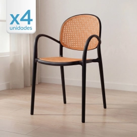 Produto Kit 4 Cadeiras de jantar Mumbai telinha com braços e design contemporâneo – Preta