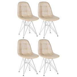Produto Kit 4 Cadeiras estofada Charles Eames Eiffel Botonê DKR com pés de metal cromado - Nude