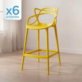 Produto Kit 6 Banquetas alta para bancada Master Allegra em Polipropileno 78 cm - Amarelo