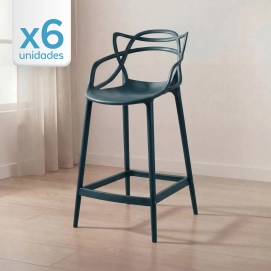 Produto Kit 6 Banquetas alta para bancada Master Allegra em Polipropileno 78 cm - Azul petróleo