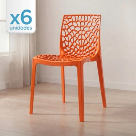 Produto Kit 6 Cadeiras de jantar Gruvyer com design contemporâneo e anatômico - Laranja
