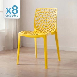 Produto Kit 8 Cadeiras de jantar Gruvyer com design contemporâneo e anatômico - Amarelo
