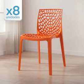 Produto Kit 8 Cadeiras de jantar Gruvyer com design contemporâneo e anatômico - Laranja